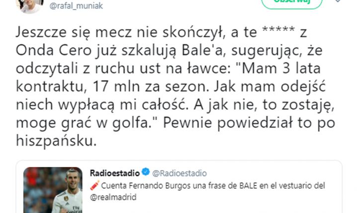 Takie SŁOWA miał wypowiedzieć Bale według ''RadioEstadio''
